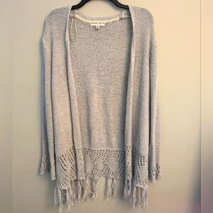 Knox Rose Open Knit Fringe Cardigan Size M Gray Western Boho